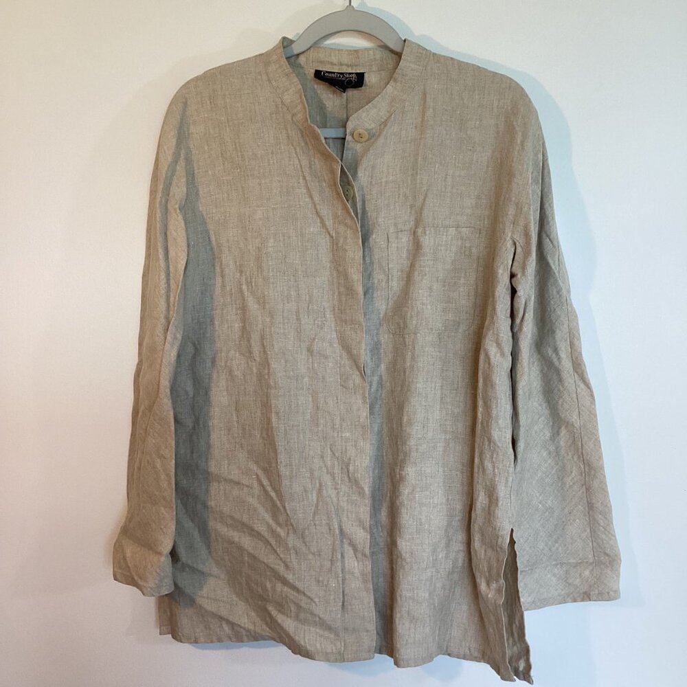 Country Shop 100% Linen Button Up Shirt Lagenlook Size 6